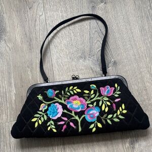Vera Bradley Floral Embroidered Black Bag